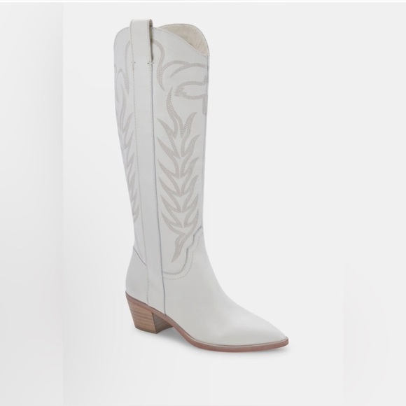 New Dolce Vita Western Solei Cowgirl White Leather Boots Size 7 Country Women - Picture 4 of 12